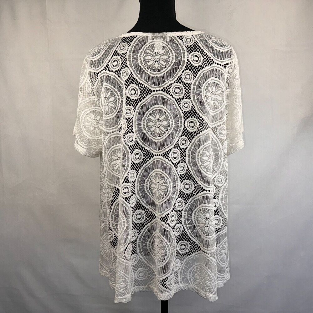 Charter Club Top Sz 1X Lace Crochet Ivory Short sleeve - Picture 3 of 7